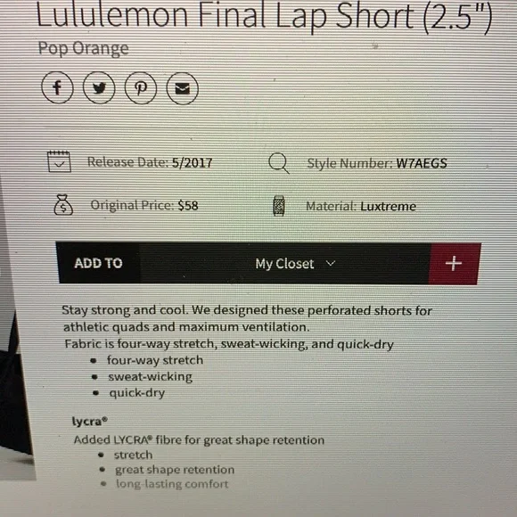 Lululemon Final Lap Short 2.5” - Pop Orange Sz 4 - Picture 11 of 11